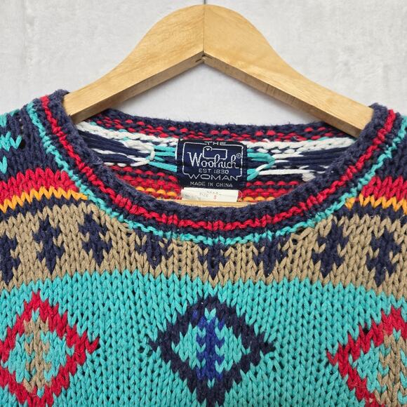 Woolrich Womens Vintage 90s Nordic Cottage Cabin Snow Colorful Knit Sweater S - Picture 5 of 10